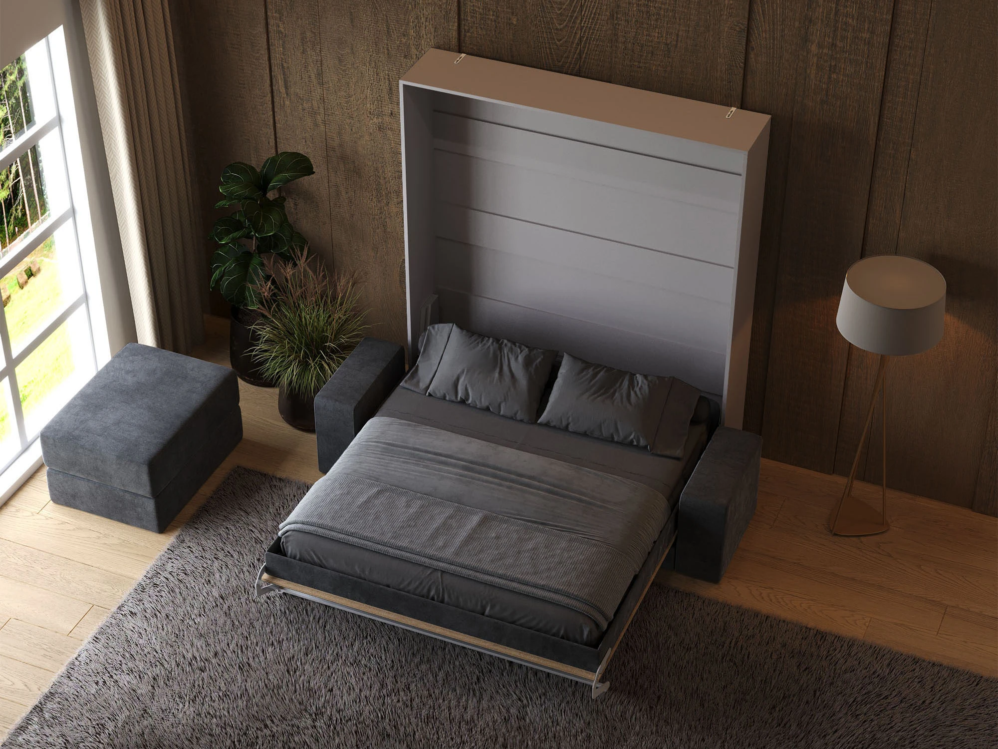 Łóżko w szafie (M1) 180x200 Pionowe Szary Perłowy / Kaiser Dąb z Sofą Antracytową picture 7