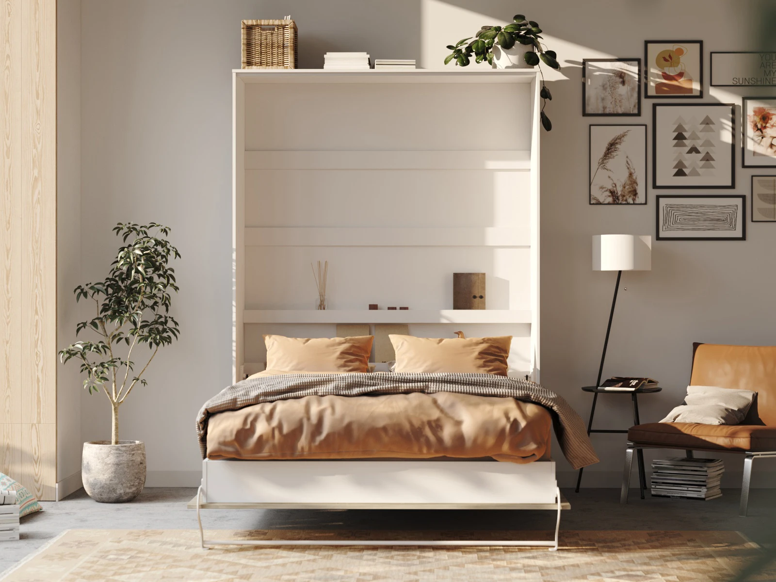 Łóżko w szafie 140x200 Pionowe (Standard 45 cm głębokość) Biały / Dąb Sonoma picture 4