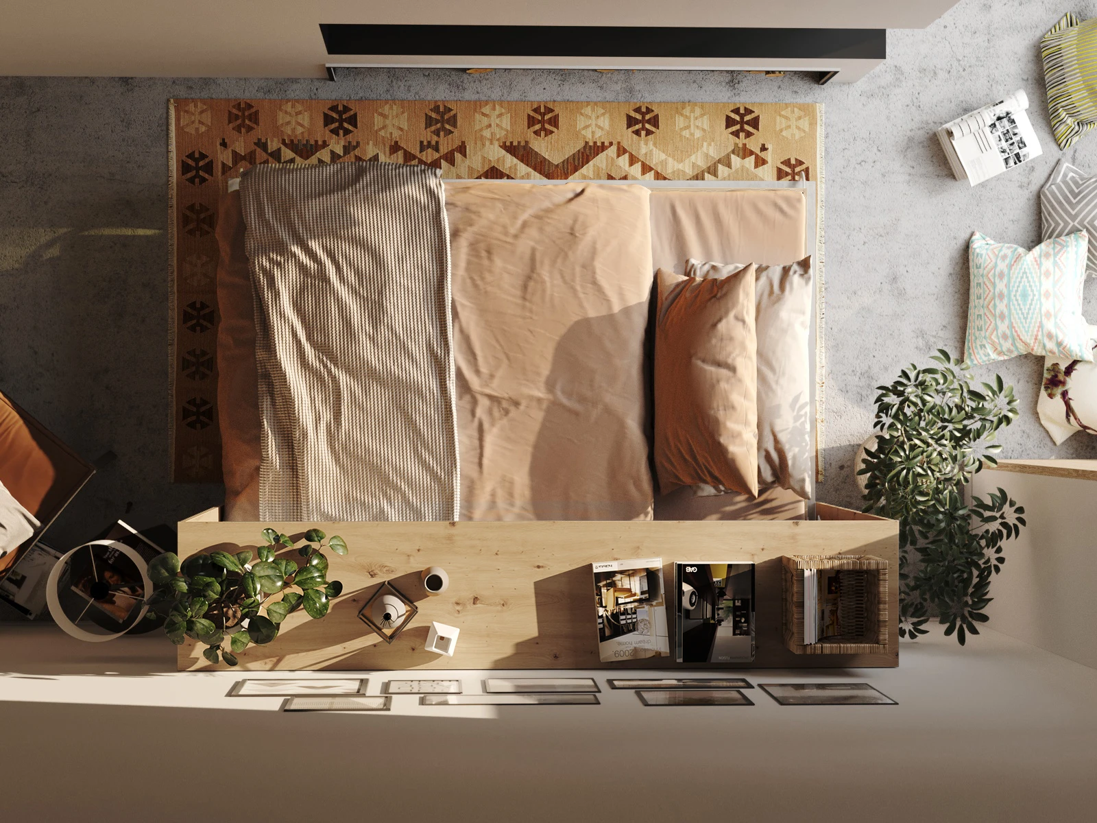 Łóżko w szafie 140x200 Poziome (Standard 45 cm głębokość) Dziki Dąb / Beton picture 8