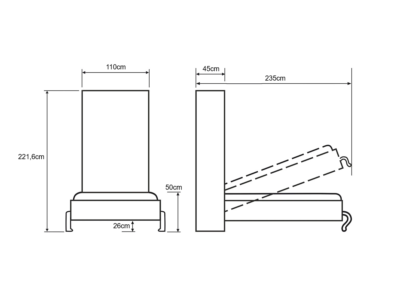 Łóżko w szafie 90x200 Pionowe (Standard 45 cm głębokość) Beton picture 11