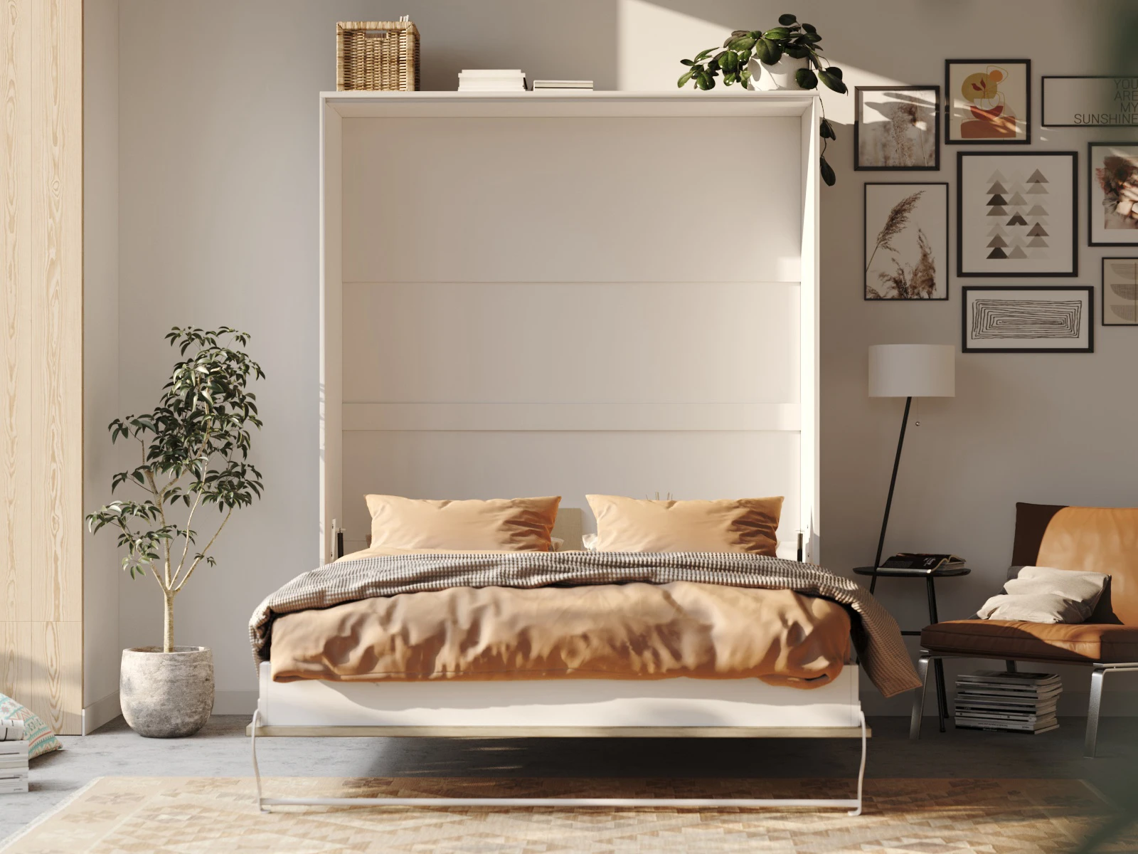 Łóżko w szafie 160x200 Pionowe (Standard 55 cm głębokość) Biały / Dąb Sonoma picture 4
